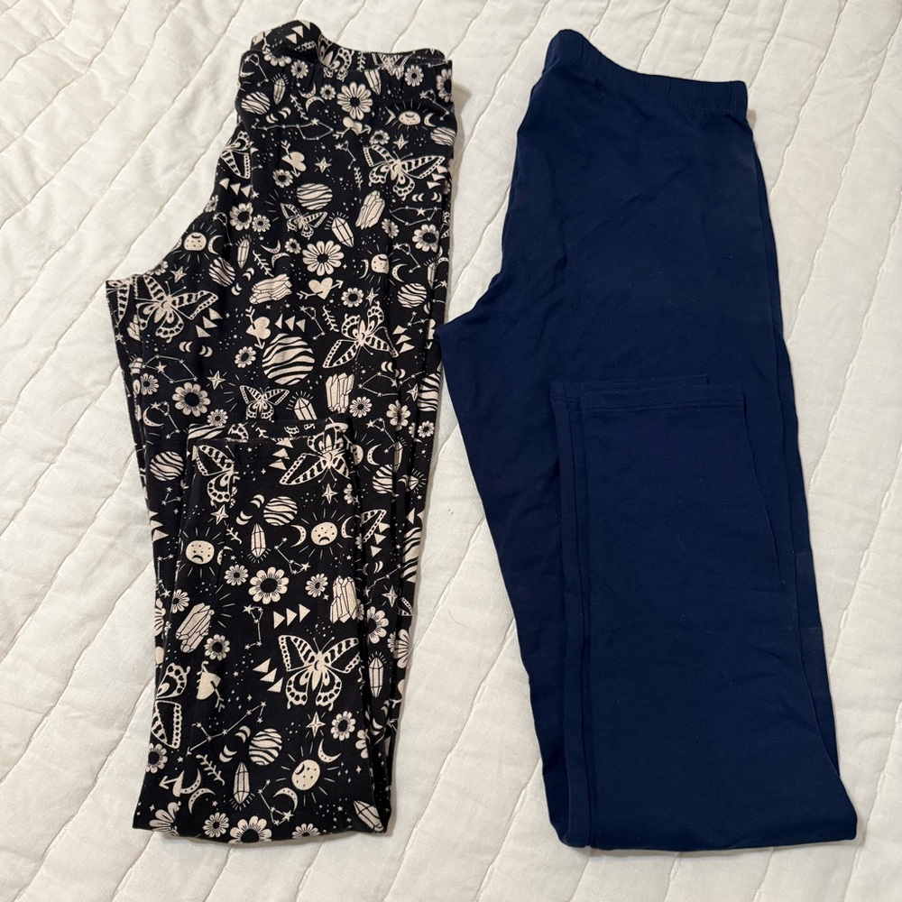 Girls Plus Black Floral and Navy Full Length Legging Bundle Size 14.5/16.5